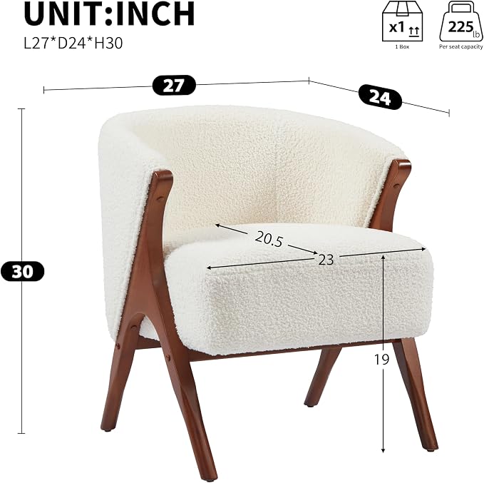 Merax Mid-Century Modern Accent Chair with Solid Wood A-Frame & Wrap-Around Backrest, High-Density Foam Cushion & Rounded Edges for Living Room, Reading Nook, Lounge Area (Beige+Walnut)