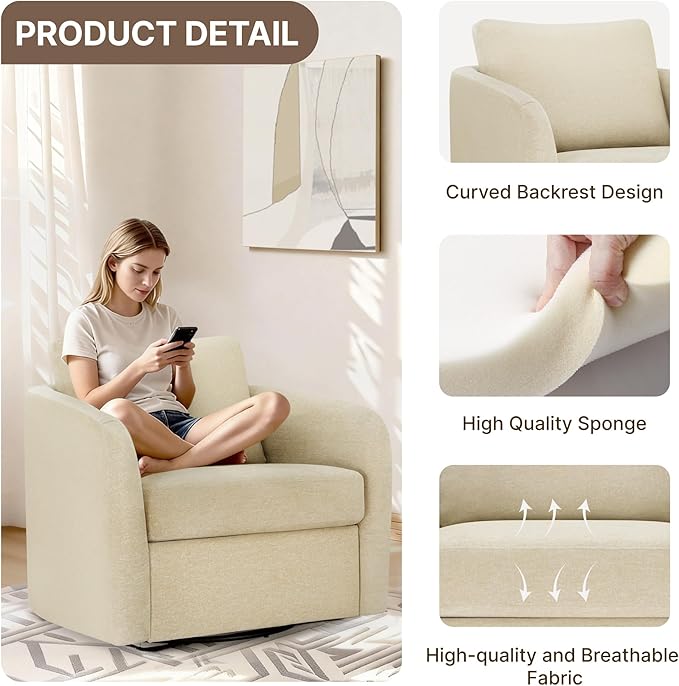 Swivel Accent Chair with Storage Ottoman, Upholstered Barrel Chair with Washable Slipcover for Living Room Bedroom Reading Waitingroom,2 Box,Sand