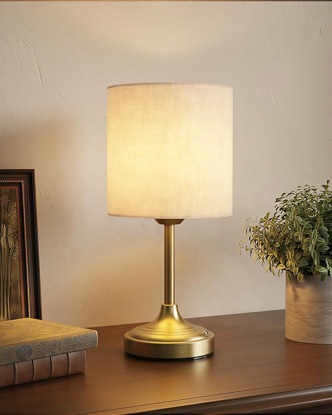 Battery Operated Lamp, 8000mAh, Dimmable, Ambient Light, 2700K, Touch Control, Portable, Small, LED, Wireless, Rechargeable, Cordless, Desk Lamp, Kitchen Lamp, Fabric Shade, for Dining Room, Bedroom