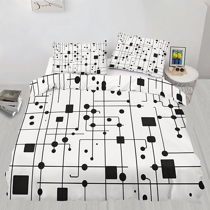 Black White Duvet Cover Oversized King, Modern Striped Square Geometric Block Bedding Set 3 Piece, Abstract Minimalism Art Patterned Comforter Cover with Zipper Soft Microfiber, 2 Pillowcases