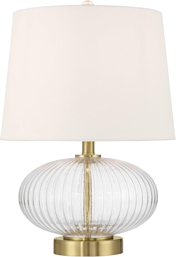 360 Lighting Darrah 20" High Small Mid Century Modern Accent Table Lamp USB Port Clear Glass Gold Brass Finish Single Off-White Shade Living Room Charging Bedroom Bedside Nightstand House Office