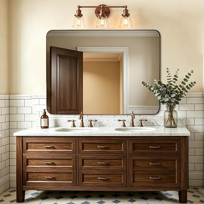 ANDY STAR Bathroom Mirrors for Wall, 30"x40" Bronze Bathroom Mirror, Rounded Rectangle Mirror, Framed in Premium Stainless Steel with Brushed Finish