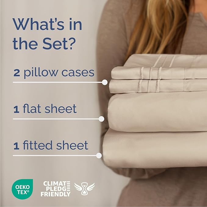Cal King Size 4 Piece Sheet Set - Comfy Breathable & Cooling Sheets - Hotel Luxury Bed Sheets for Women & Men - Deep Pockets, Easy-Fit, Extra Soft & Wrinkle Free Sheets - Wheat Oeko-Tex Bed Sheet Set