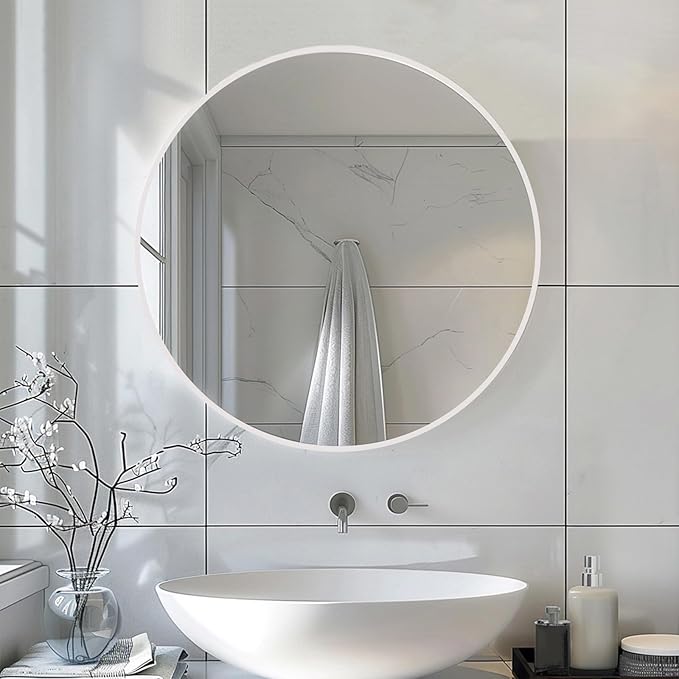 Sunniry White Round Mirror, White Circle Mirror 24 inch, Matte Metal Frame Round Mirrors, Circle Mirrors for Bathroom, Living Room, Bedroom, Hallway.
