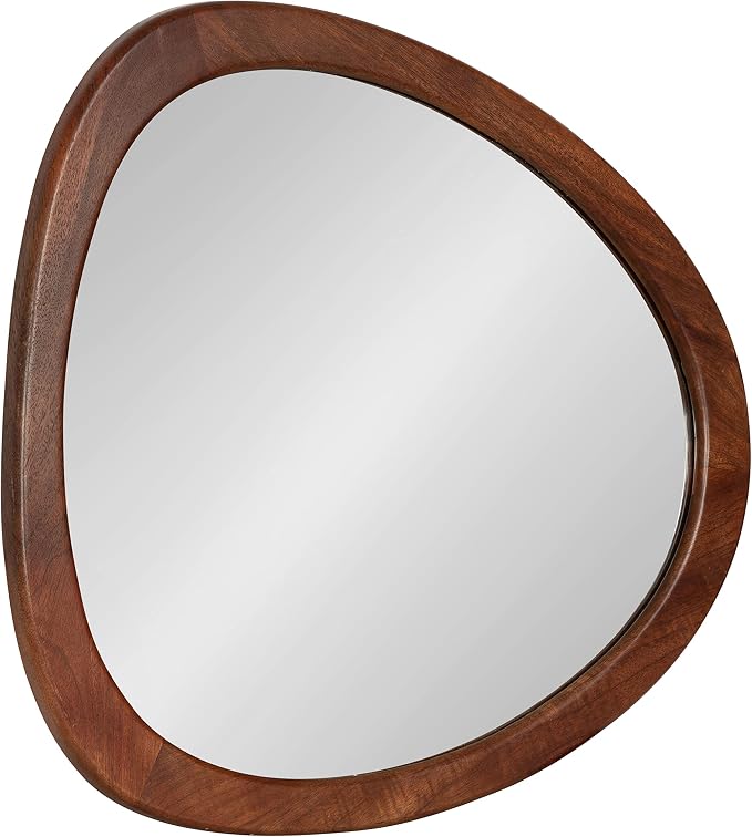 Kate and Laurel McKinder Asymmetrical Wood Wall Mirror; 24 x 28; Walnut Brown; Decorative Irregular Geometric Mirror with Robust Wooden Frame and Distinct Finish