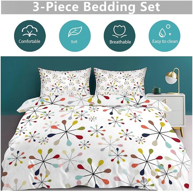 Mid Century Bedding Set,Modern Geometric Atomic Abstract Iconic Pattern 1950s 1960s Retro Style Comforter Set with Pillowcase for Bedroom Bed Decor,King 102"x90"
