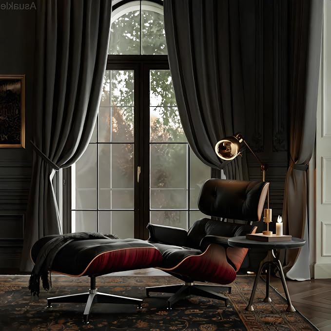 Top Black Grain Leather, Mid Century Chaise Lounge Chair and Ottoman, Modern Chair Classic Design, Heavy Duty Base Support for Living Room Study Lounge Office, Darkrosewood, Heightening