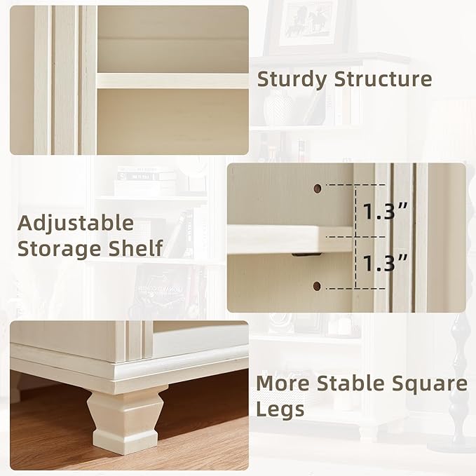 SAVOR LIFE 70" Tall White Bookshelf,5 Tier Wood Book Shelf with Adjustable Shelves & Wood Legs,Free Standing Farmhouse Bookcase with Open Display Storage,Vintage Kids Bookshelves for Nursery,Bedroom