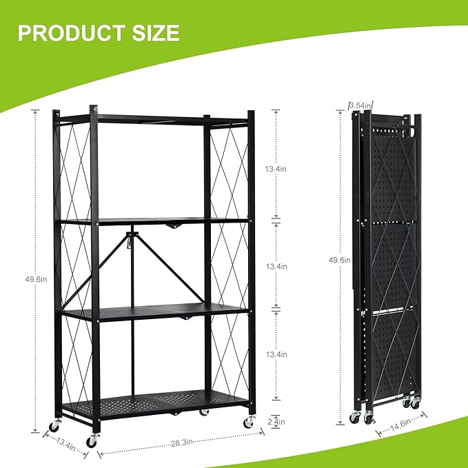 Metal Plant Stand Plant Shelf Folding Plant Stand No Assembly Required Easy to Move 4 Tiers Flower Stand with wheels for Living Room Bedroom Flower Room Indoor outdoor Black