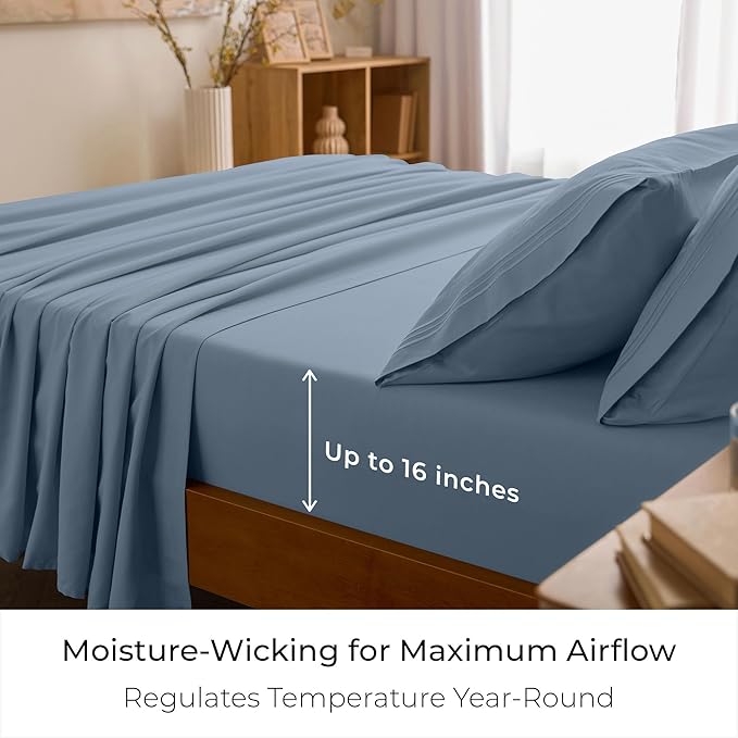 Mellanni Full Sheets Set - 4 PC Iconic Collection Bedding - Hotel Luxury, Extra Soft, Cooling Bed Sheets - Wrinkle, Fade, Stain Resistant (Full, Blue Hydrangea)