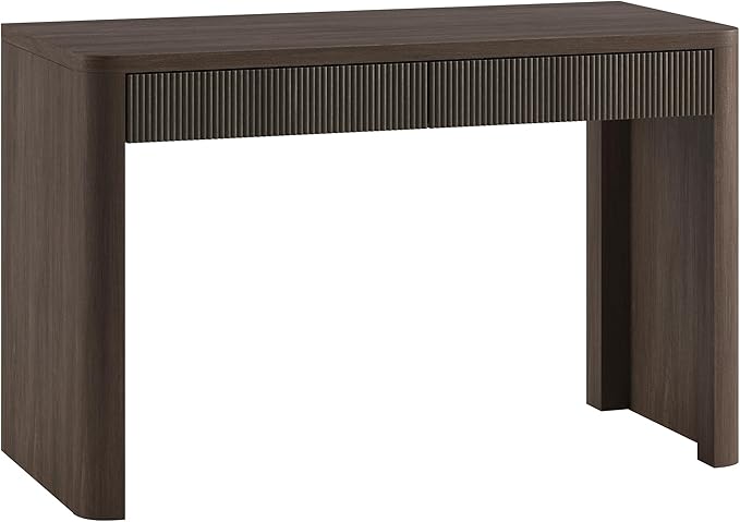 Henn&Hart 48'' Fluted Modern Rectangular Home Office Desk, Ribbed Computer Desk, Writing Table with 2 Drawers for Home Office, Heritage Oak