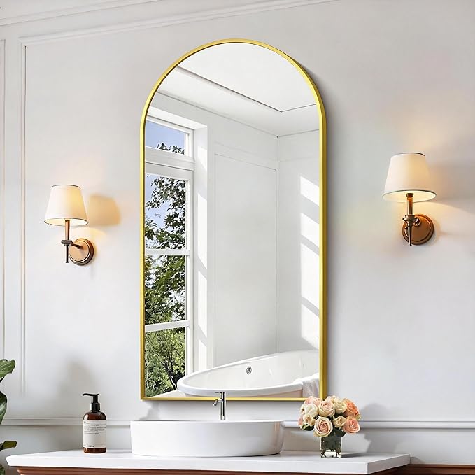 CIRCUMI Arched Wall Mirror, 24"x48" Gold Arched Mirror with Tempered Glass, Metal Frame, Large Size for Bathroom, Living Room,Entryway,Over Sink, Arch Mirror for Decor,Shatterproof&Crystal-Clear