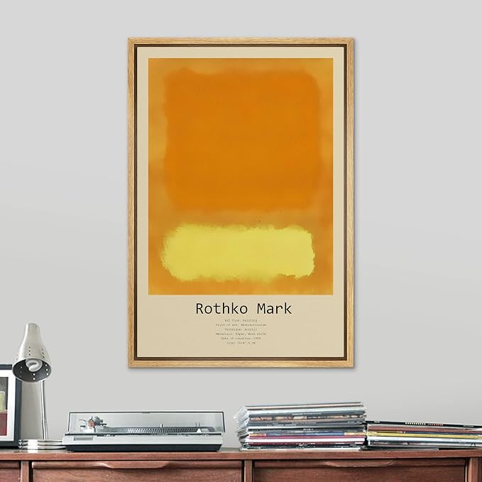 SIGNLEADER Framed Canvas Print Wall Art Bright Orange Yellow Geometric Color Blocks Abstract Shapes Illustration Modern Art Decorative Nordic Zen for Living Room, Bedroom, Office - 24"x36" Natural