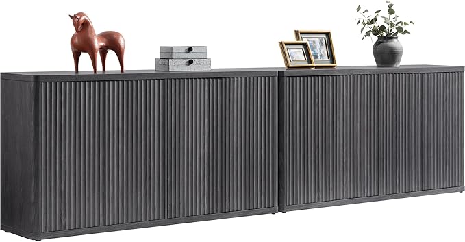 SICOTAS Buffet Cabinet with Storage Accent Sideboard with 8 Doors 132.6" Fluted Credenza Modern Buffet Table Media Console Cabinet Entryway Cabinets for Living Room Kitchen Dining Room Hallway