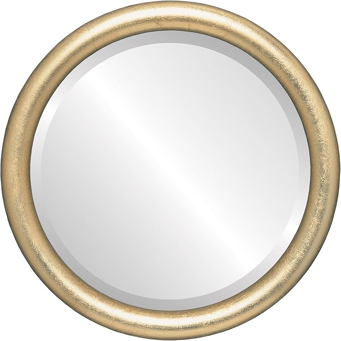 OVALCREST Round Wooden Beveled Wall Mirror for Home Decor, Bathroom, Vanity, Bedroom, Living Room, Hallway - Gold Leaf - 20x20 Outside Dimensions