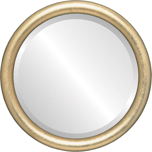 OVALCREST Round Wooden Beveled Wall Mirror for Home Decor, Bathroom, Vanity, Bedroom, Living Room, Hallway - Gold Leaf - 20x20 Outside Dimensions