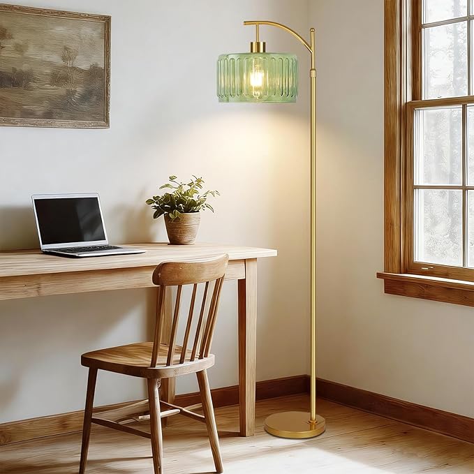 QIYIZM Floor Lamp for Living Room,Bedroom,Gold Dimmable Standing Lamp with Remote,Mid Century Modern Brass Tall Lamp Retro Vintage Glass Lamp Floor Light Boho Bohemian