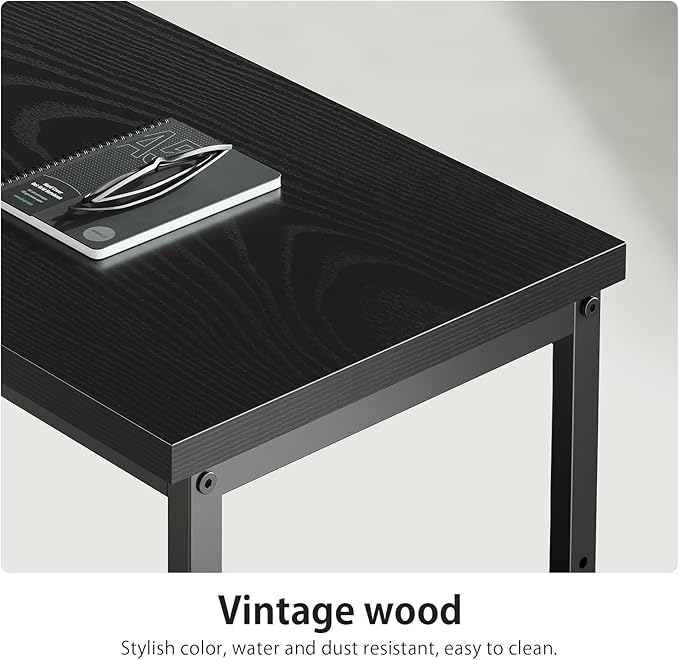 Maihail 47" Computer Desk with Drawers, Desks for Bedrooms, Writing Desk with Storage, Work Desk for Small Space, Black