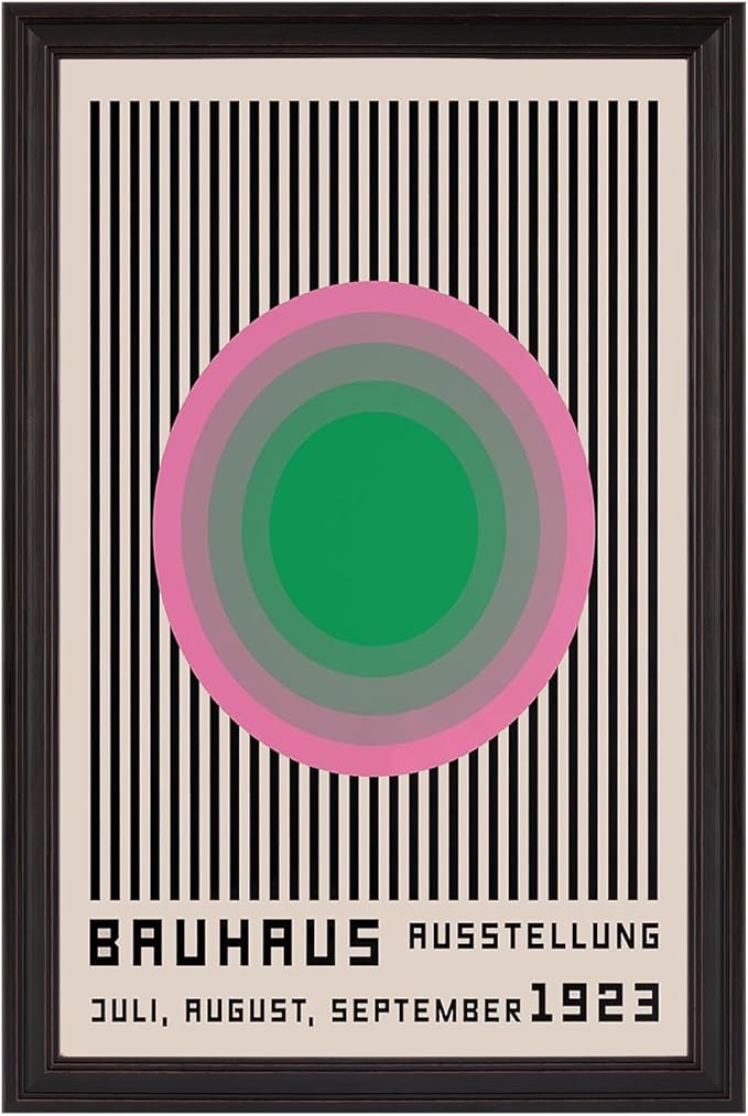 LZMXWX Bauhaus 1923 Ausstellung Poster Multicolor Concentric Circle With Black Stripes Canvas Wall Art Juli-August-September Prints For Home Bedroom Dorm Wall Decor 24x36in Black Framed Raised
