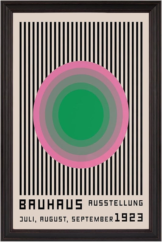 LZMXWX Bauhaus 1923 Ausstellung Poster Multicolor Concentric Circle With Black Stripes Canvas Wall Art Juli-August-September Prints For Home Bedroom Dorm Wall Decor 24x36in Black Framed Raised
