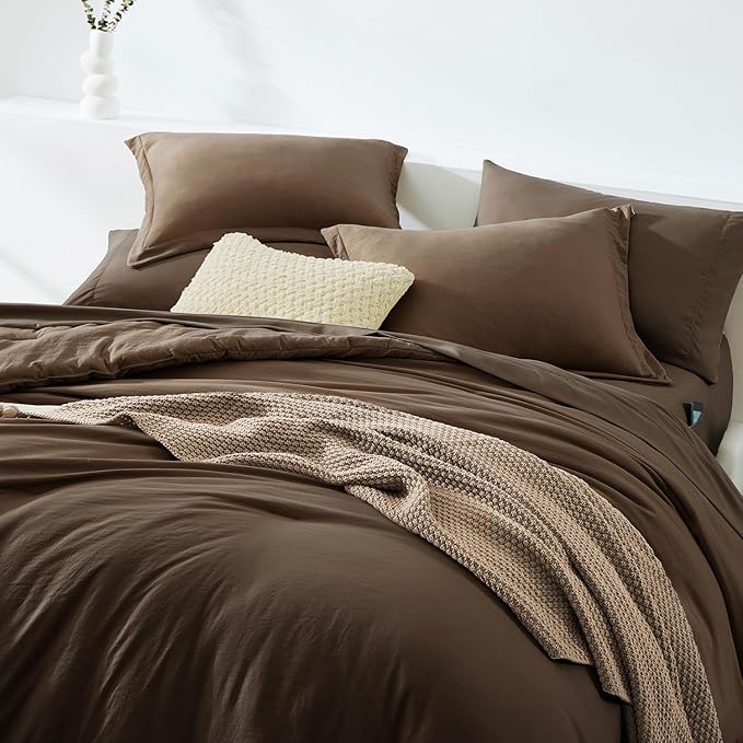 WRENSONGE King Size Comforter Set- 7 Pieces Soft Chocolate Brown Bed in a Bag King with Fitted Sheet, Flat Sheet, 2 Pillow Shams, and 2 Pillowcases-Warm King Bedding Set for All Season