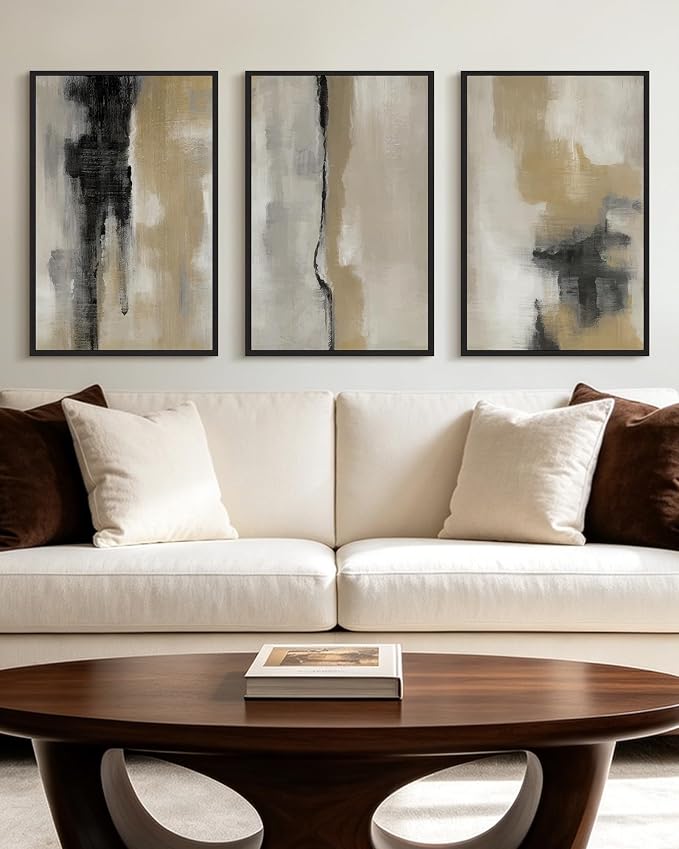 KUVIOKE Black Abstract Framed Wall Art Neutral Graffiti Pastel Minimalist Wall Decor Modern Art Painting for Bedroom Living Room 16x24in (Black Framed)