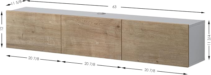Atelier Mobili Oak TV Console, Wall Mounted TV Stand for Up to 75 Inch TV, Entertainment Center with Floating Shelf