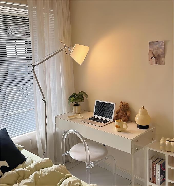 LIGHTLAND Modern Nordic Medieval ins Wind Cloth Cover Floor lamp Living Room Bedroom Study Table Double Rocker arm Adjustable Fishing Light - Small