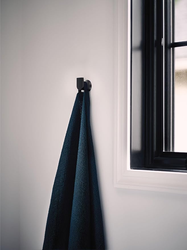 Moen Genta LX Matte Black Modern Single Robe Hook or Towel Hanger for Kitchen or Bathroom, BH3803BL