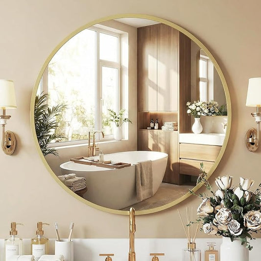 NEWBULIG Wall Mirror, Bathroom Mirror for Over Sink, Matte Metal Framed Vanity Mirror, Wall Decor for Bedroom, Tempered Glass