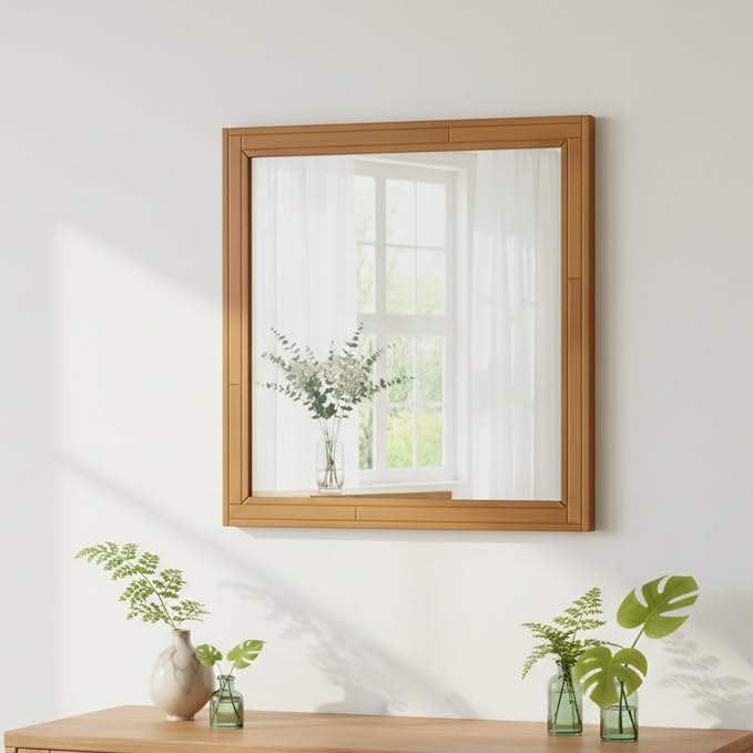 ZIYOO 30x30 Inch Wood Mirror Rustic Wall Decor for Entryway Farmhouse Wooden Vanity Mirrors Bedroom Living Room