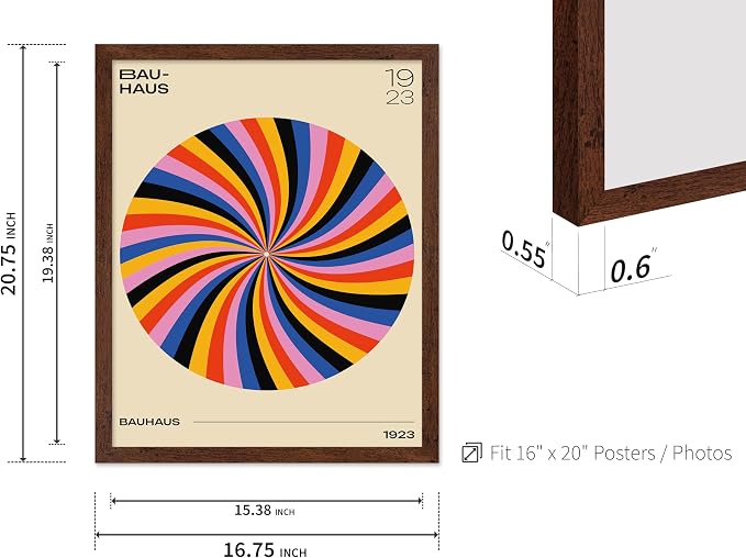 Poster Master Bauhaus Poster - Spiral Colors Print - Geometric ART - Abstract ART - Psychedelic Style - Chic Boho - Mid Century Modern - Living Room or Bedroom Decor - 16x20 Brown Framed