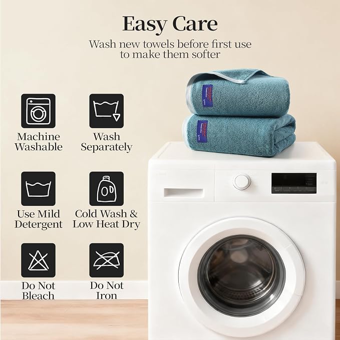 REDKISS 6 Piece Bath Towel Set, 100% Cotton, Soft Absorbent 600 GSM | Includes 2 Bath Towels, 2 Hand Towels & 2 Washcloths | Quick Dry | Contrast Border Design | Bathroom | Guest Bath & Apartment