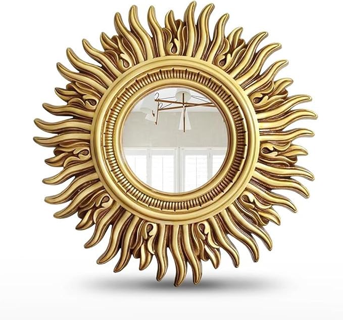 Round Sunburst Decorative Mirror, Wall-Mounted Vintage Entryway Mirror, Living Room Hanging Mirror, Bathroom Makeup Mirror (Color : 85cm/33, Size : Antique Gold)