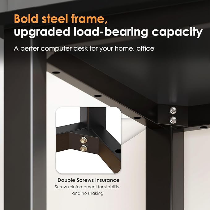 Need 39.4 inch Small Computer Desk, Sturdy Writing Desk for Small Spaces, Teens Computer Desks Study Table Laptop for Home Office, Black Metal Frame, Black Tabletop