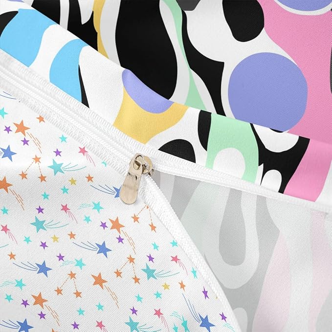 Erosebridal Organic Abstract Duvet Cover Set Modern Contemporary Full Size Bedding Sets for Child Boys Boho Mid Century Wavy Lines Comforter Cover Retro Geometric Bed Set,Rainbow Purple