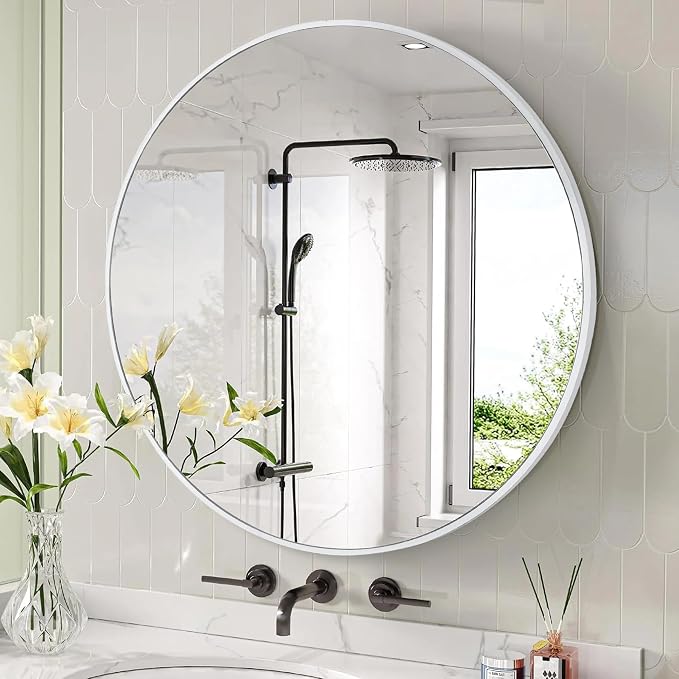 White Round Mirror 30 Inch, Circle Wall Mirrors for Bathroom, Bedroom Living Room or Entryway
