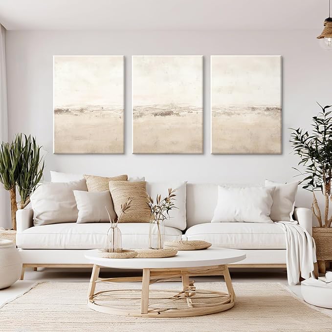 Baccone Beige Abstract Wall Art Set of 3 Neutral Canvas Wall Art Prints Boho Abstract Picture Modern Abstract Art Wall Decor Minimalist Artwork for Living Room Beroom Decor 12x16 Inch Wrapped Canvas