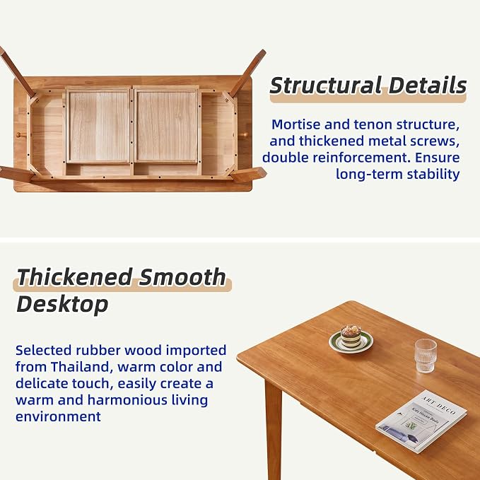 Aibiju Wooden Computer Desk with Drawer and Hanging Rod, Modern Minimalist Style PC Laptop Computer Workbench with Solid Wood, 47" Home Office Work Table, Cherry Wood Color YD-WD03N