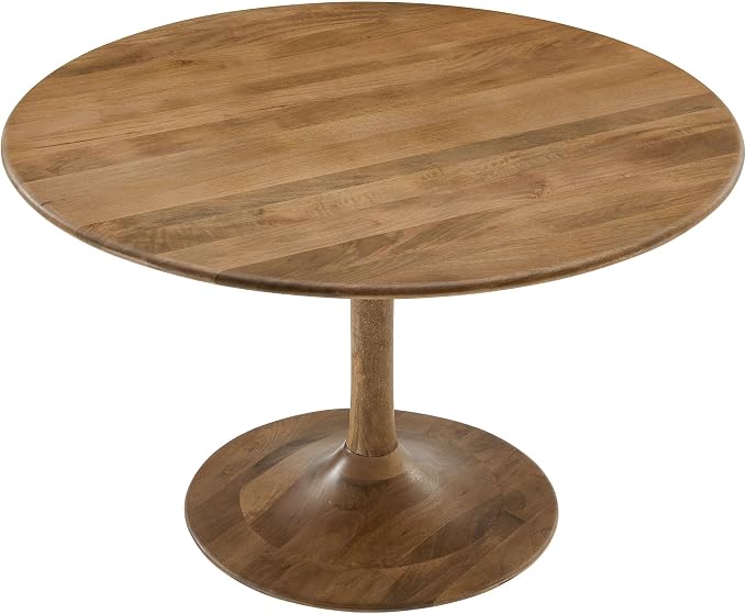 Modway Lippa 48 Inch Round Wood Dining Table in Natural – Solid Mango Wood Tabletop with Pedestal Base - Mid Century Modern Dining Room Furniture - Kitchen Table for 4-6 Person