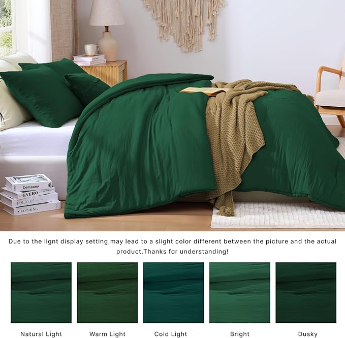 WRENSONGE Full Size Comforter Sets - 3 Pieces Emerald Green Comforter Prewashed Soft Lightweight for All Seasons, Fluffy Down Alternative Comforter Full Size with 2 Pillow Shams