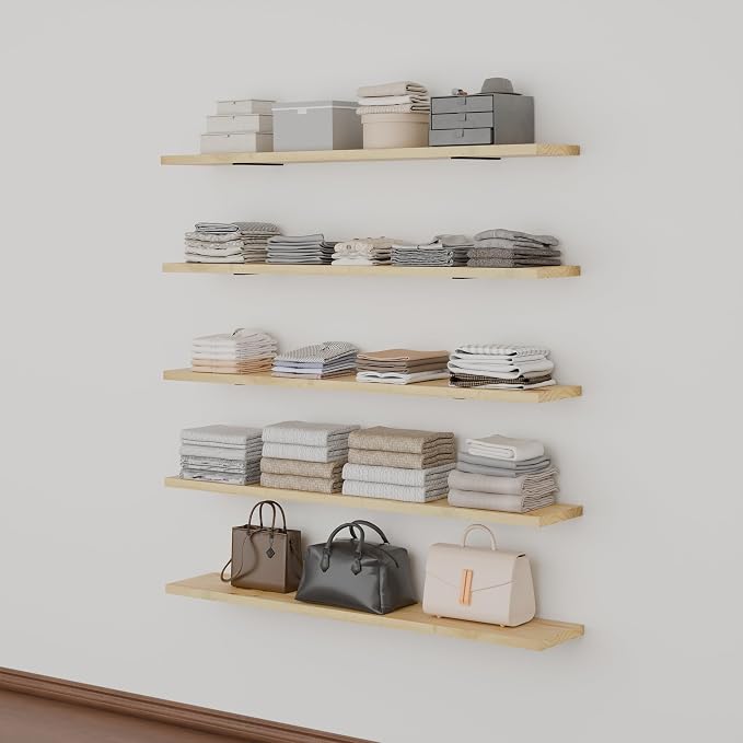 5 Tier Book Shelf,Long Floating Shelf for Wall,Adjustable Large Bookcase,Wall Mounted Bookshelf for Living Room