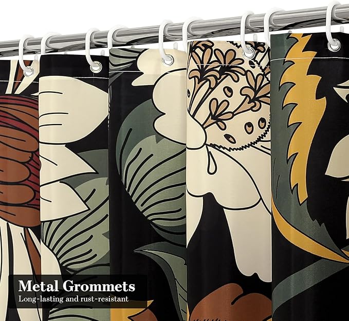 MitoVilla Boho Floral Small Stall Shower Curtain 36 x 72, Abstract Flower Narrow Half Size Chic Shower Curtains for Mid-Century Bathroom Decor, Modern Shower Curtain 36 inch