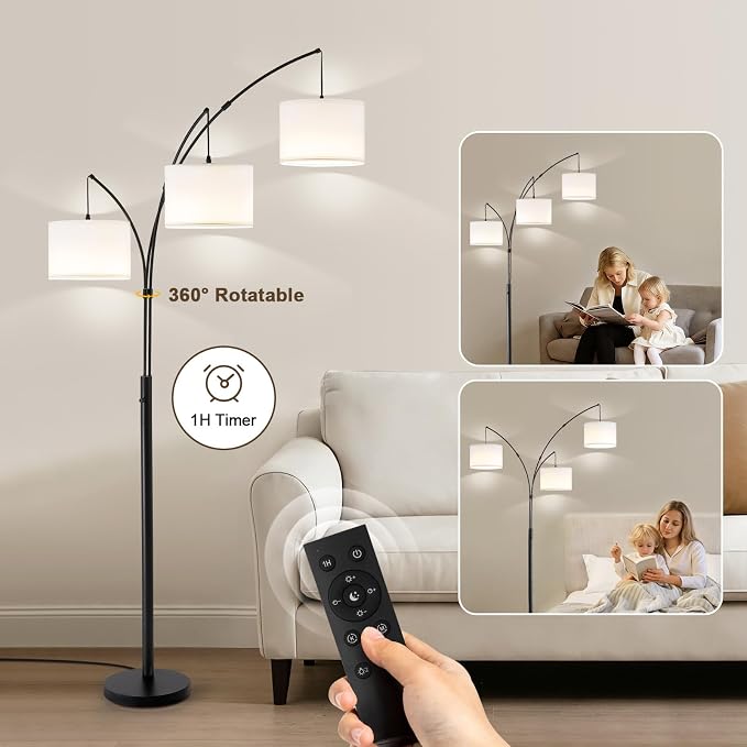Netin 3 Light Arc Floor Lamps for Living Room, Large Floor Lamp with Remote Control, Modern 80" Tall Standing Lamp, 3 Color Temperature, Mid Century Tree Floor Lamp for Bedroom, Office