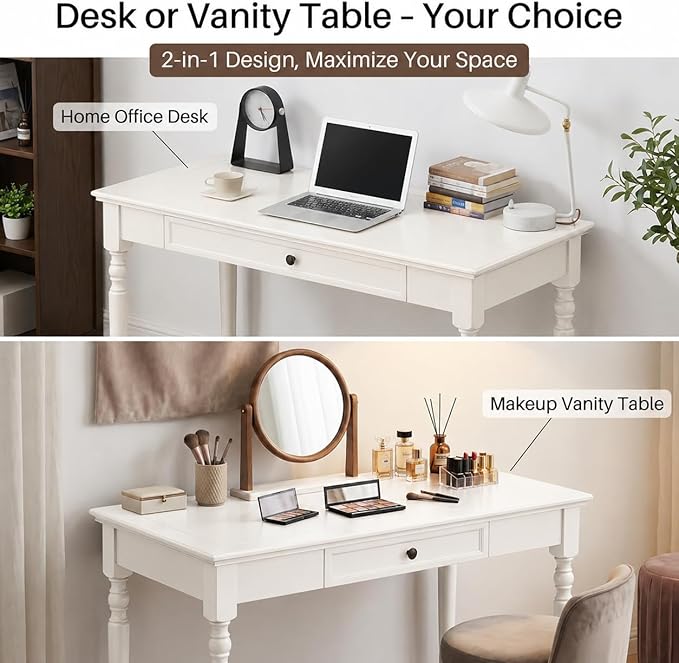 Solid Wood Desk with Drawers, Walnut Writing Desks, Small Computer Desk for Small Spaces, Gaming Study Home Office Desks for Work, Student PC Desk for Bedroom, Escritorios para Cuartos