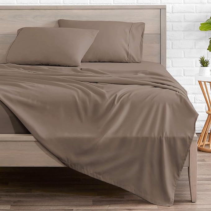 Bare Home California King Sheet Set - 1800 Ultra-Soft Microfiber Cal King Bed Sheets - Double Brushed - Deep Pockets - Easy Fit - 4 Piece Set - Bed Sheets (California King, Taupe)