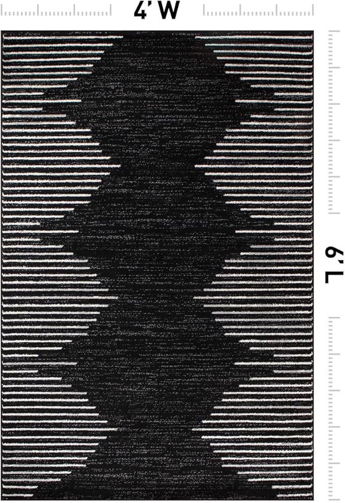 Rugshop Bohemian Stripe Stain Resistant High Traffic Living Room Kitchen Bedroom Dining Home Office Area Rug 4' x 6' Black