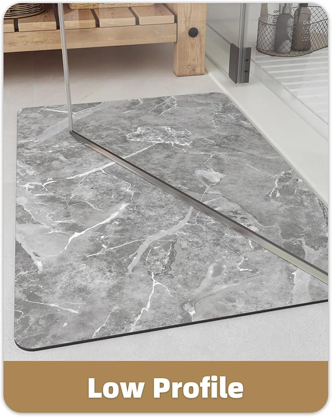 Color&Geometry Ultra Thin Bath Mat, Non Slip Quick Dry Rugs,Absorbent Marble Bathmat,24"x36",Washable Rubber Mats for Shower Floor,in Front of Bathtub,Bathroom Decor,Gray Marble-Patterned