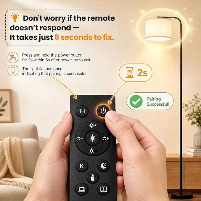 Floor Lamp for Living Room and Bedroom - Modern Standing Lamps Tall with Dimmable LED Bulb and Remote Control - Black Stand Arc Light With Shade for Reading Home Decor Corner and office（Black）