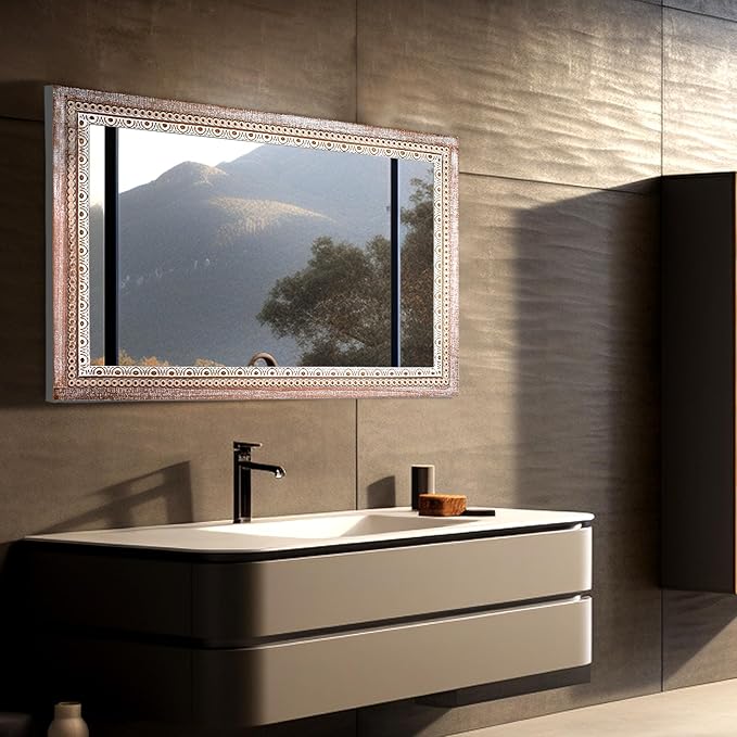 Reflinto 24x36 Inch Rustic Farmhouse Wood Framed Bathroom Vanity Mirror, Rectangular Wall Mirrors for Over Sink, Entryway, Living Room or Foyer, Horizontal or Vertical
